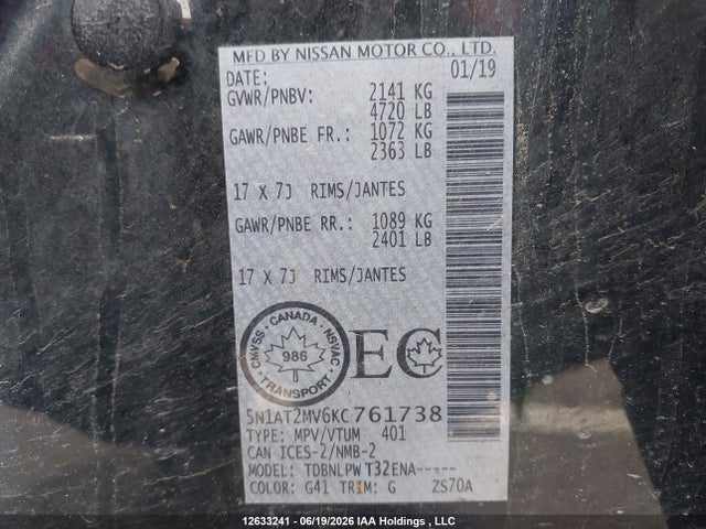 Nissan Rogue 2019 5N1AT2MV6KC761738 Image 9