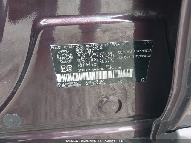 2T3DFREV1GW444387 Toyota Rav4 Limited