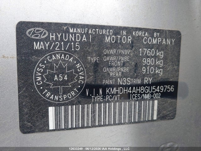 12633249 :رقم المزاد ، KMHDH4AH8GU549756 vin ، 2016 Hyundai Elantra مزاد بيع