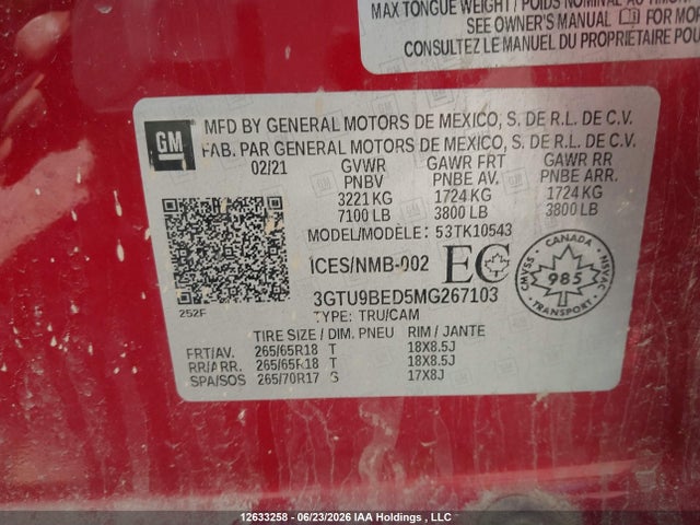 Aukcja sprzedaży 2021 Gmc Sierra 1500 Sle, vin: 3GTU9BED5MG267103, numer aukcji: 12633258