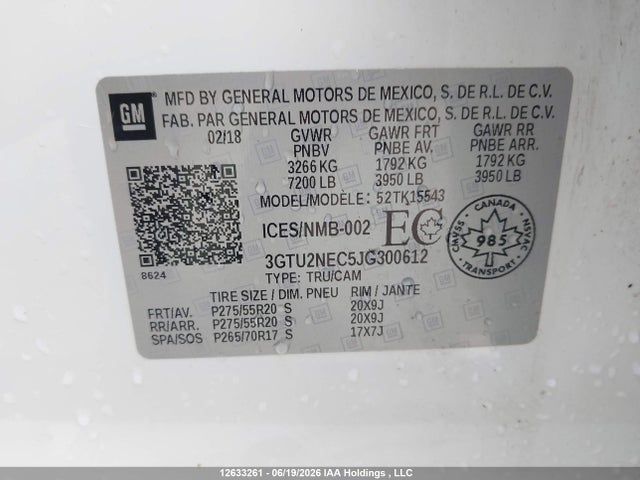 3GTU2NEC5JG300612 GMC Sierra K1500 Slt
