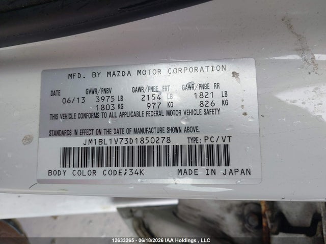 12633265 :رقم المزاد ، JM1BL1V73D1850278 vin ، 2013 Mazda Mazda3 Gs-sky مزاد بيع