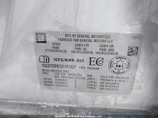 2018 Chevrolet Colorado Zr2 მანქანა იყიდება აუქციონზე, vin: 1GCGTEEN7J1161027, აუქციონის ნომერი: 12633270