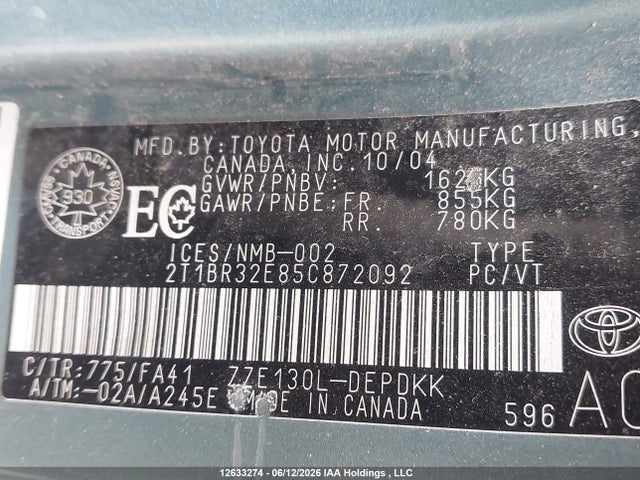 12633274 :رقم المزاد ، 2T1BR32E85C872092 vin ، 2005 Toyota Corolla Ce/le/sport مزاد بيع