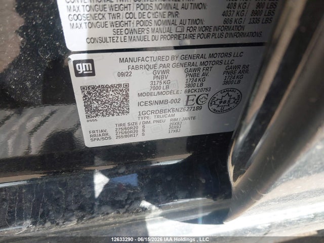 1GCRDBEK6NZ627189 Chevrolet Silverado 1500 Custom