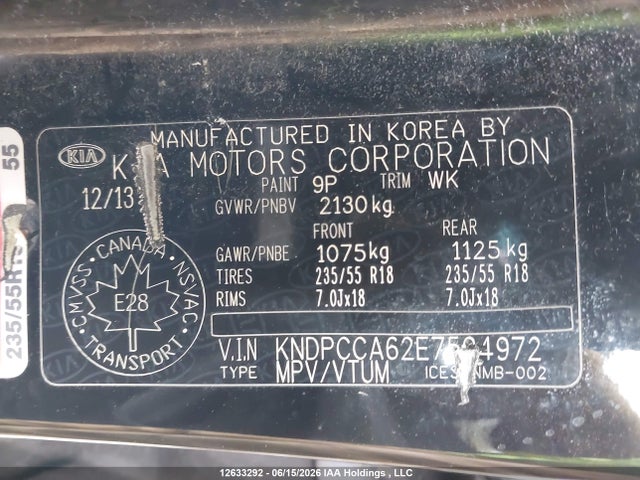 12633292 :رقم المزاد ، KNDPCCA62E7594972 vin ، 2014 Kia Sportage مزاد بيع