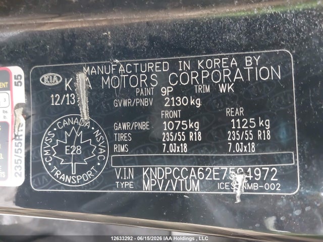 12633292 :رقم المزاد ، KNDPCCA62E7594972 vin ، 2014 Kia Sportage مزاد بيع