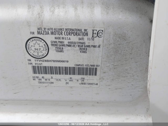 Продаж на аукціоні авто 2011 Mazda 6 I, vin: 1YVHZ8BH7B5M06819, номер лоту: 12633296