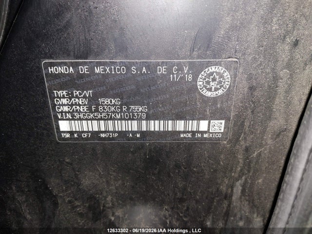 12633302 :رقم المزاد ، 3HGGK5H57KM101379 vin ، 2019 Honda Fit Lx مزاد بيع