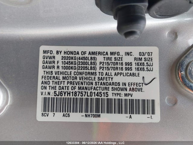 2007 Honda Element Ex-p მანქანა იყიდება აუქციონზე, vin: 5J6YH18757L014515, აუქციონის ნომერი: 12633304
