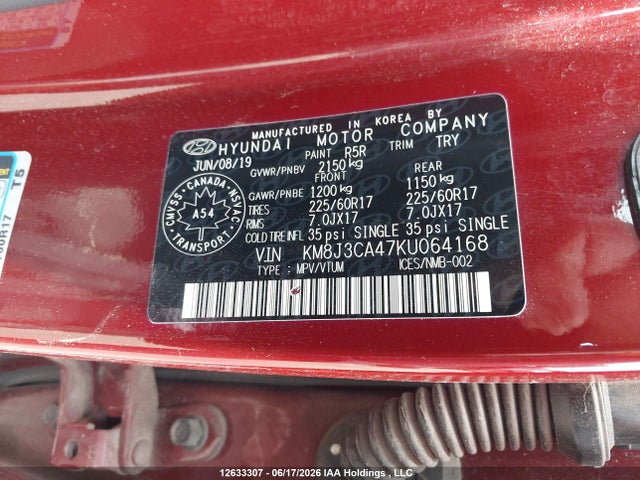 2019 Hyundai Tucson მანქანა იყიდება აუქციონზე, vin: KM8J3CA47KU064168, აუქციონის ნომერი: 12633307