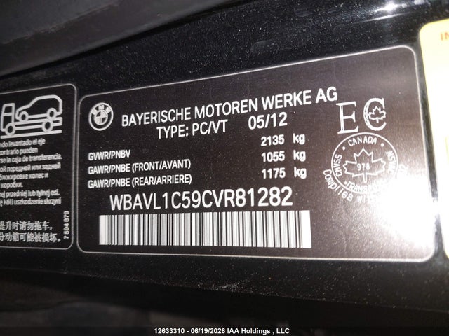 12633310 :رقم المزاد ، WBAVL1C59CVR81282 vin ، 2012 Bmw X1 Xdrive28i مزاد بيع
