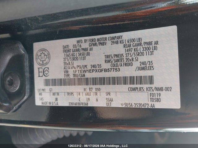 Ford F150 Supercrew 2016 1FTEW1EPXGFB57753 Image 9