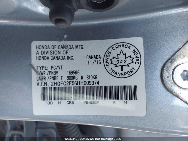 Honda CIVIC SEDAN 2017 2HGFC2F56HH009374 Image 9