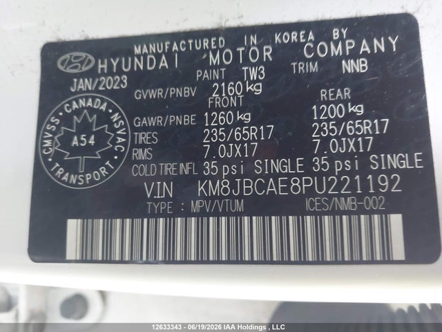 2023 Hyundai Tucson Essential Awd მანქანა იყიდება აუქციონზე, vin: KM8JBCAE8PU221192, აუქციონის ნომერი: 12633343