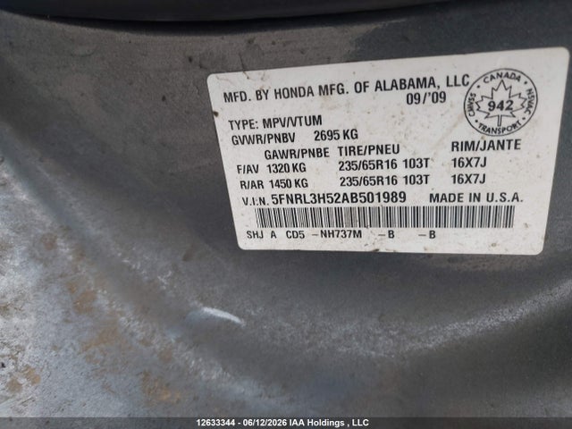 Продаж на аукціоні авто 2010 Honda Odyssey, vin: 5FNRL3H52AB501989, номер лоту: 12633344