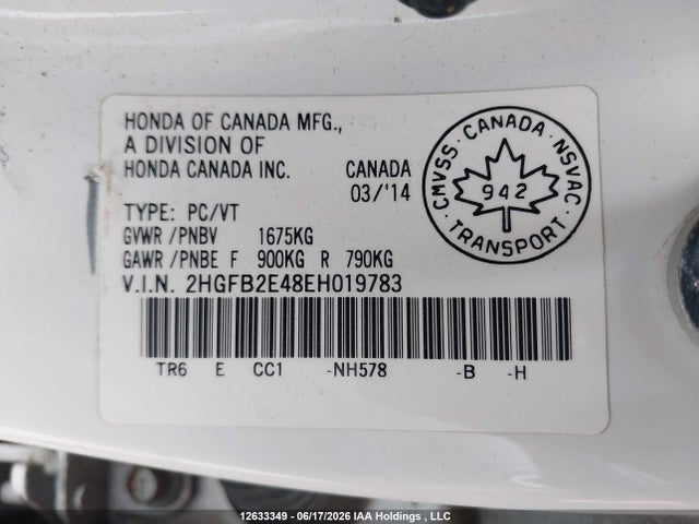 Honda Civic Lx 2014 2HGFB2E48EH019783 Image 9