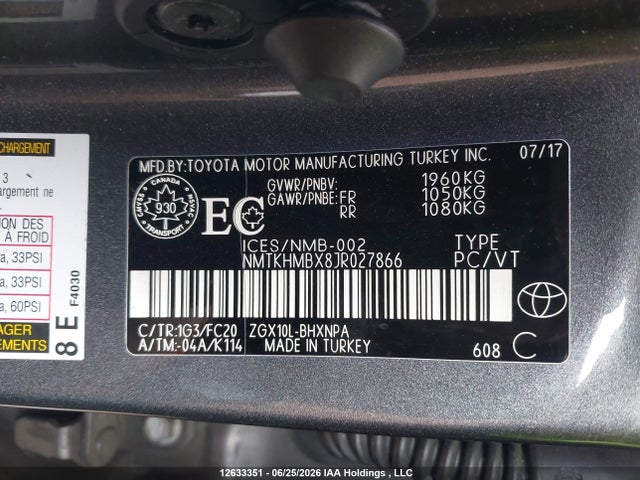 2018 Toyota C-hr Xle მანქანა იყიდება აუქციონზე, vin: NMTKHMBX8JR027866, აუქციონის ნომერი: 12633351