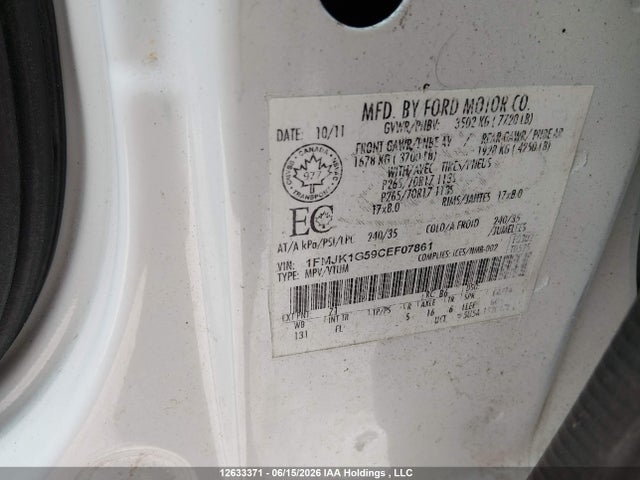 12633371 :رقم المزاد ، 1FMJK1G59CEF07861 vin ، 2012 Ford Expedition El Xl مزاد بيع