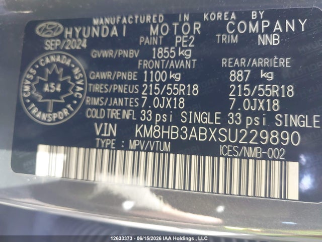 Auction sale of the 2025 Hyundai Kona Preferred Fwd, vin: KM8HB3ABXSU229890, lot number: 12633373