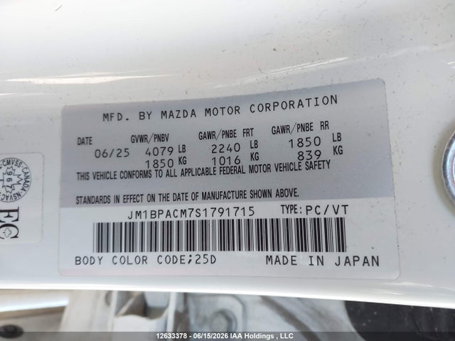 Aukcja sprzedaży 2025 Mazda Mazda3 Gs, vin: JM1BPACM7S1791715, numer aukcji: 12633378