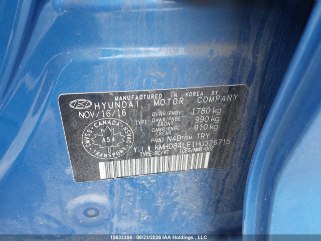 12633384 :رقم المزاد ، KMHD84LF1HU326715 vin ، 2017 Hyundai Elantra Gl مزاد بيع