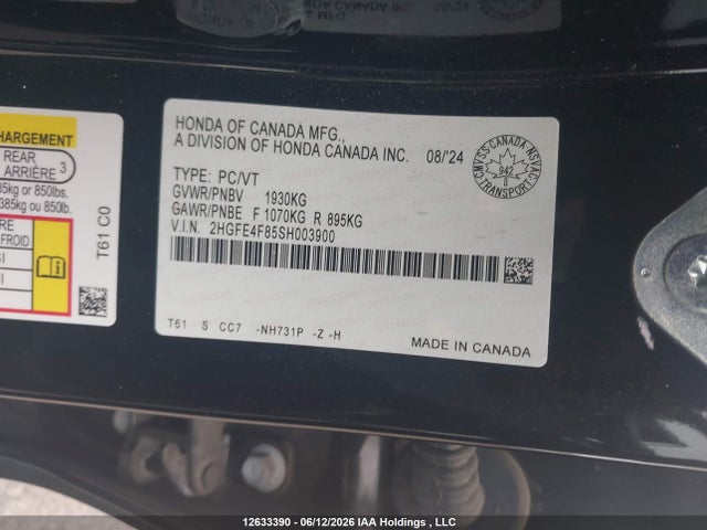 12633390 :رقم المزاد ، 2HGFE4F85SH003900 vin ، 2025 Honda Civic Sport/sport Touring مزاد بيع