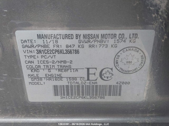 Nissan Versa Note S/sr/sv 2019 3N1CE2CP6KL356786 Image 9