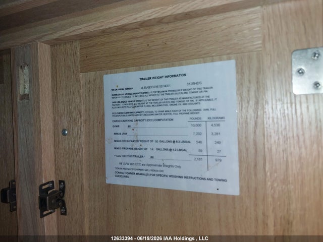 12633394 :رقم المزاد ، 4UBAS0S2961G74001 vin ، 2006 Sunset Travel Trailer مزاد بيع