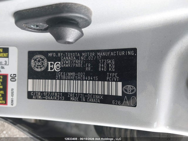 Toyota Corolla 2017 2T1BURHE5HC849415 Image 9
