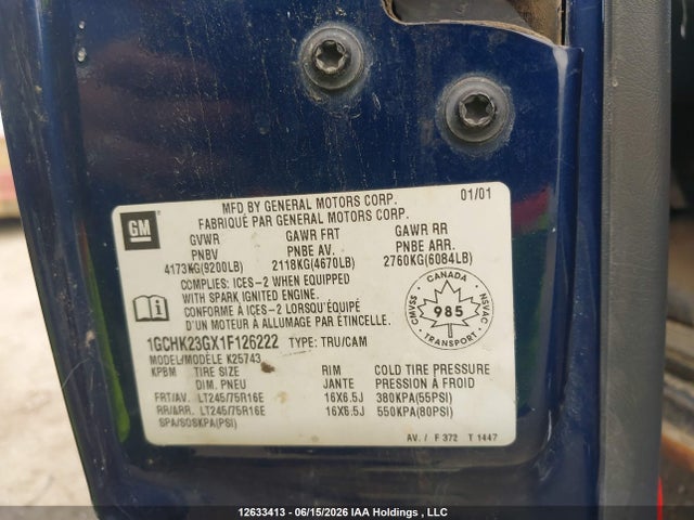 2001 Chevrolet Silverado K2500 Heavy Duty მანქანა იყიდება აუქციონზე, vin: 1GCHK23GX1F126222, აუქციონის ნომერი: 12633413