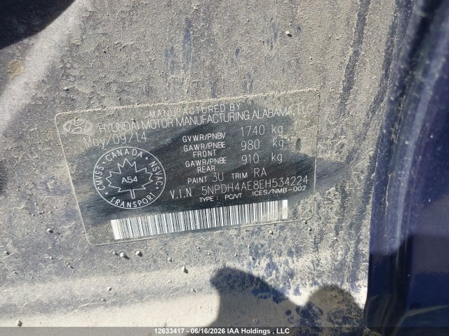 2014 Hyundai Elantra Limited მანქანა იყიდება აუქციონზე, vin: 5NPDH4AE8EH534224, აუქციონის ნომერი: 12633417