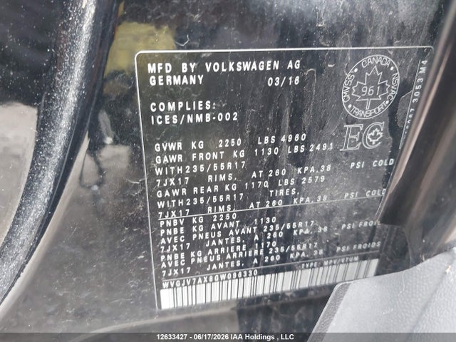 Продажа на аукционе авто 2016 Volkswagen Tiguan Comfort/high/r-line/sp Ed, vin: WVGJV7AX8GW096330, номер лота: 12633427