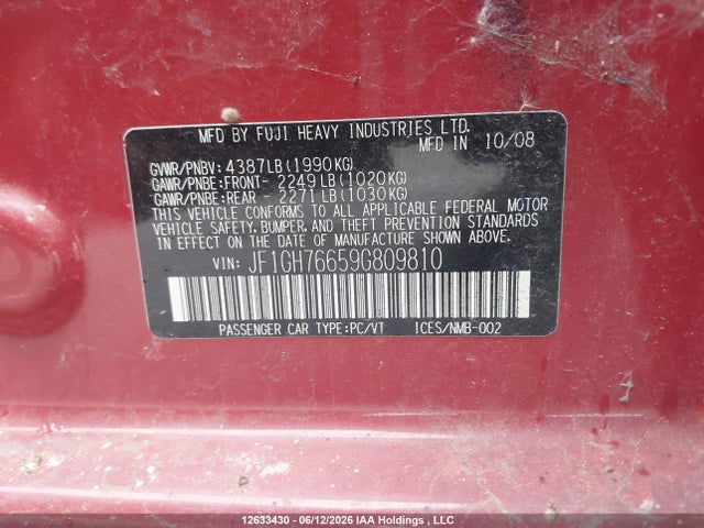 2009 Subaru Impreza Wrx/wrx265 მანქანა იყიდება აუქციონზე, vin: JF1GH76659G809810, აუქციონის ნომერი: 12633430