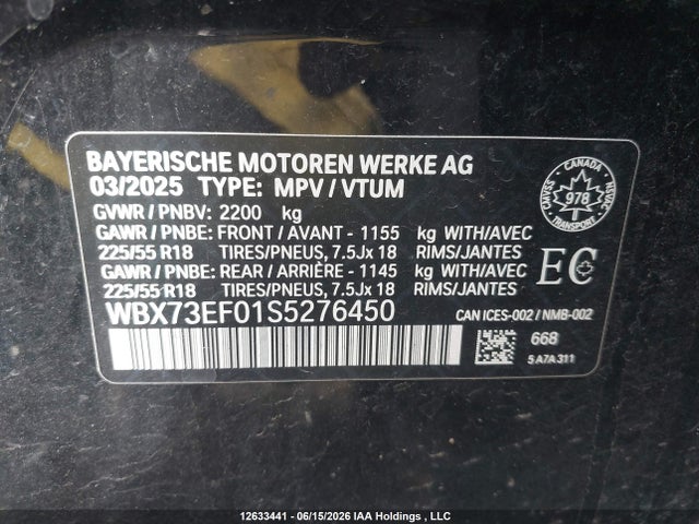 2025 Bmw X1 Xdrive28i მანქანა იყიდება აუქციონზე, vin: WBX73EF01S5276450, აუქციონის ნომერი: 12633441