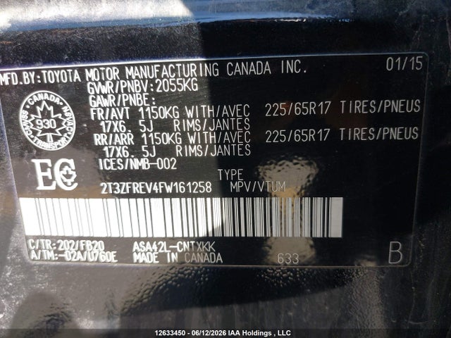 2015 Toyota Rav4 Le მანქანა იყიდება აუქციონზე, vin: 2T3ZFREV4FW161258, აუქციონის ნომერი: 12633450