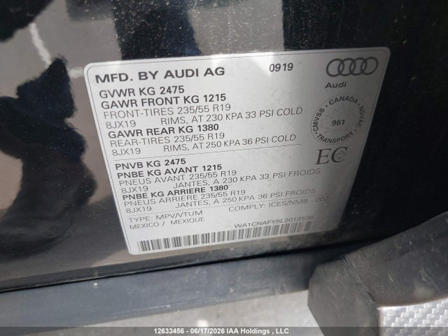 Audi Q5 2020 WA1CNAFY5L2012536 Image 9