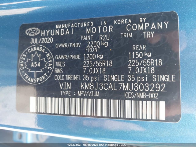 Продажа на аукционе авто 2021 Hyundai Tucson Limited/sel/sport/ultimate/value, vin: KM8J3CAL7MU303292, номер лота: 12633463