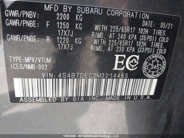 Subaru Outback Touring 2021 4S4BTDEC2M3214465 Image 9