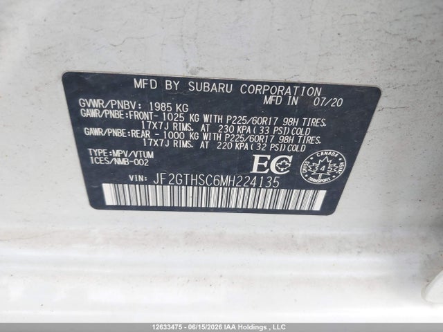 Продаж на аукціоні авто 2021 Subaru Crosstrek Outdoor, vin: JF2GTHSC6MH224135, номер лоту: 12633475