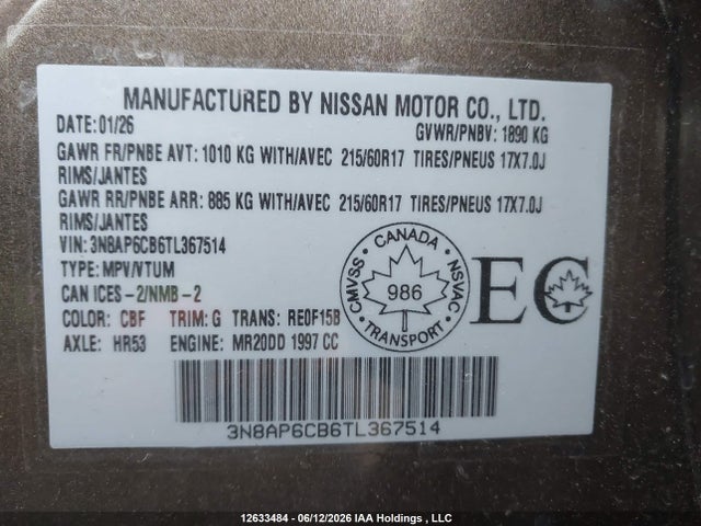 Продаж на аукціоні авто 2026 Nissan Kicks Sv, vin: 3N8AP6CB6TL367514, номер лоту: 12633484