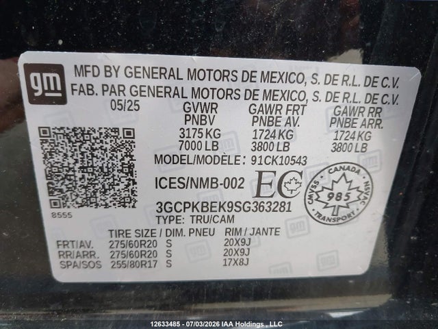 3GCPKBEK9SG363281 Chevrolet Silverado 1500 4wd Custom