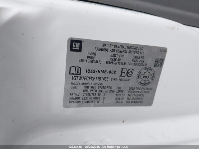 GMC Savana 2015 1GTW7FCFXF1151438 Image 9