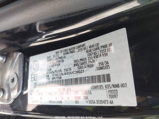 Продажа на аукционе авто 2013 Ford Escape Titanium, vin: 1FMCU9J9XDUC39021, номер лота: 12633498
