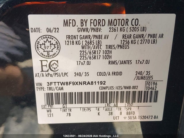 Ford Maverick Xlt 2022 3FTTW8F9XNRA81192 Image 9