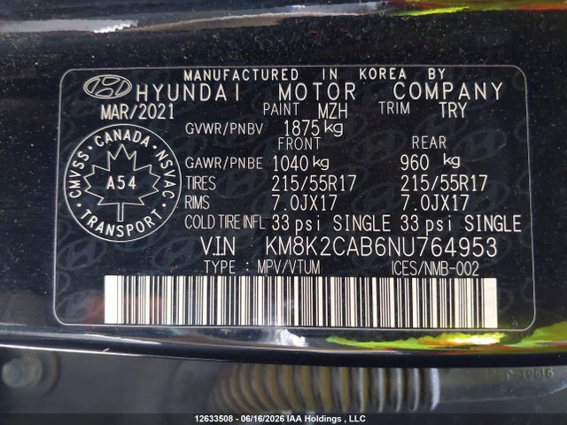Продаж на аукціоні авто 2022 Hyundai Kona Sel/se, vin: KM8K2CAB6NU764953, номер лоту: 12633508
