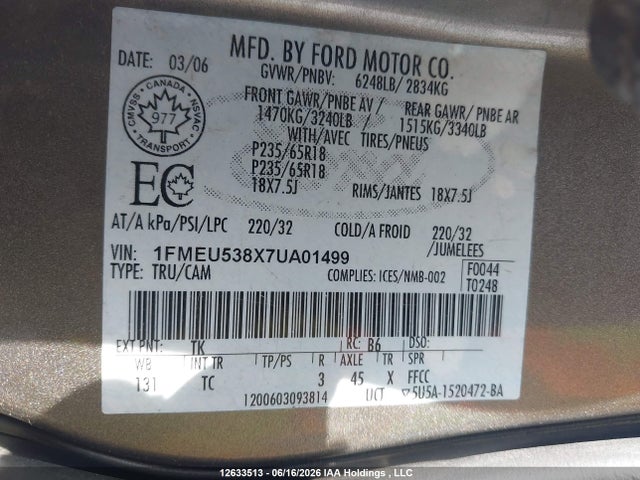 12633513 :رقم المزاد ، 1FMEU538X7UA01499 vin ، 2007 Ford Explorer Sport Trac Limited مزاد بيع