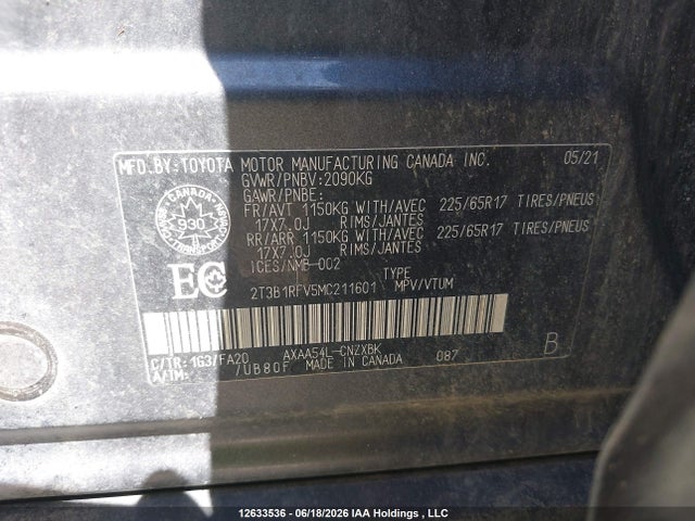Продажа на аукционе авто 2021 Toyota Rav4 Le, vin: 2T3B1RFV5MC211601, номер лота: 12633536