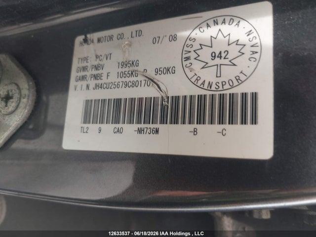 2009 Acura Tsx მანქანა იყიდება აუქციონზე, vin: JH4CU25679C801707, აუქციონის ნომერი: 12633537