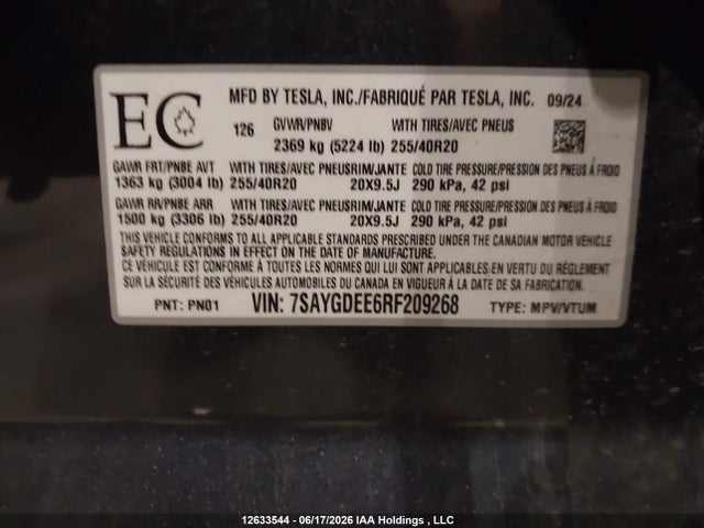 Tesla Model Y Long Range 2024 7SAYGDEE6RF209268 Image 9